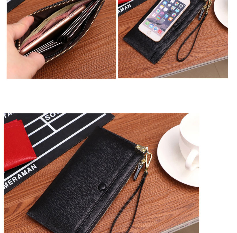 Fashion Black Cowhide Multifunctional Zipper Wallet,Wallet
