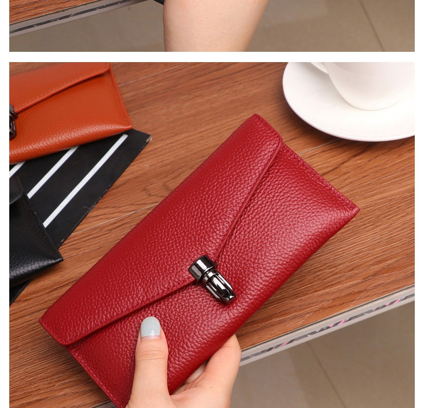 Fashion Red Wine Cowhide Zipper Long Wallet,Wallet