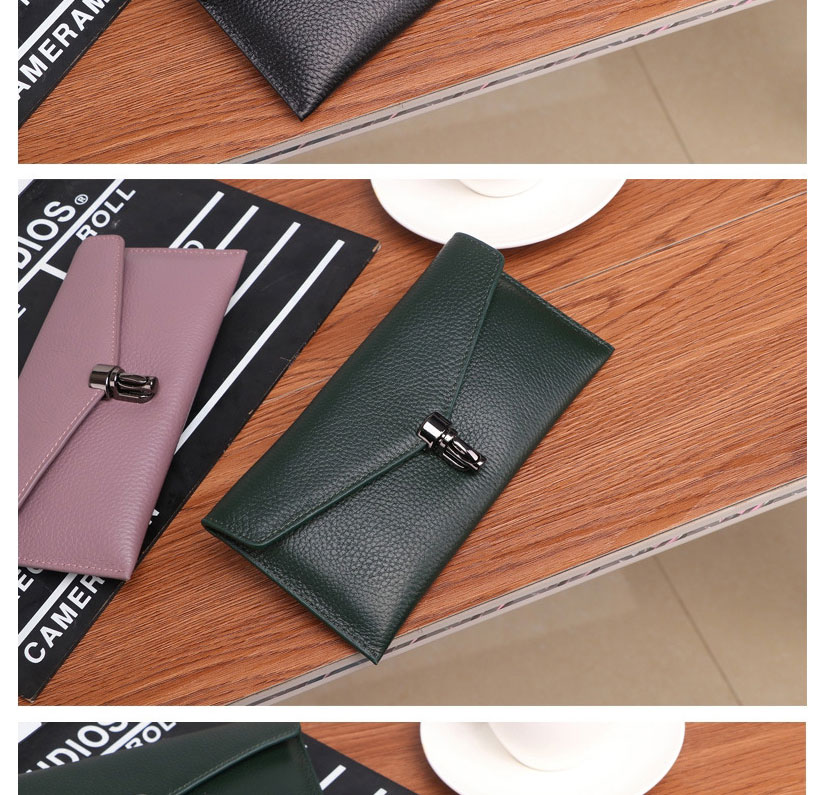 Fashion Dark Green Cowhide Zipper Long Wallet,Wallet