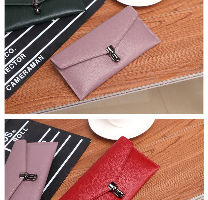 Fashion Red Wine Cowhide Zipper Long Wallet,Wallet