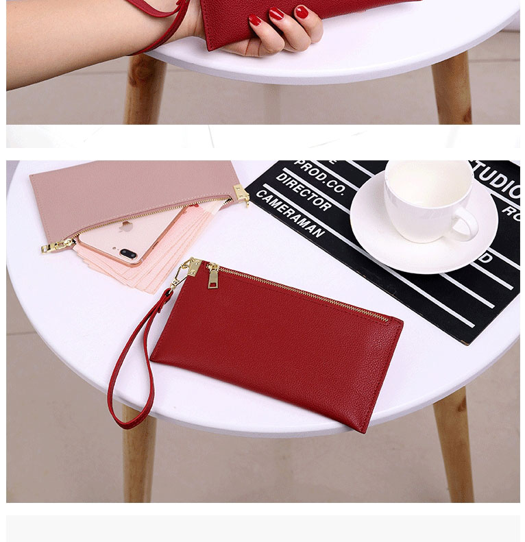 Fashion Red Wine Leather Zipper Long Wallet,Wallet