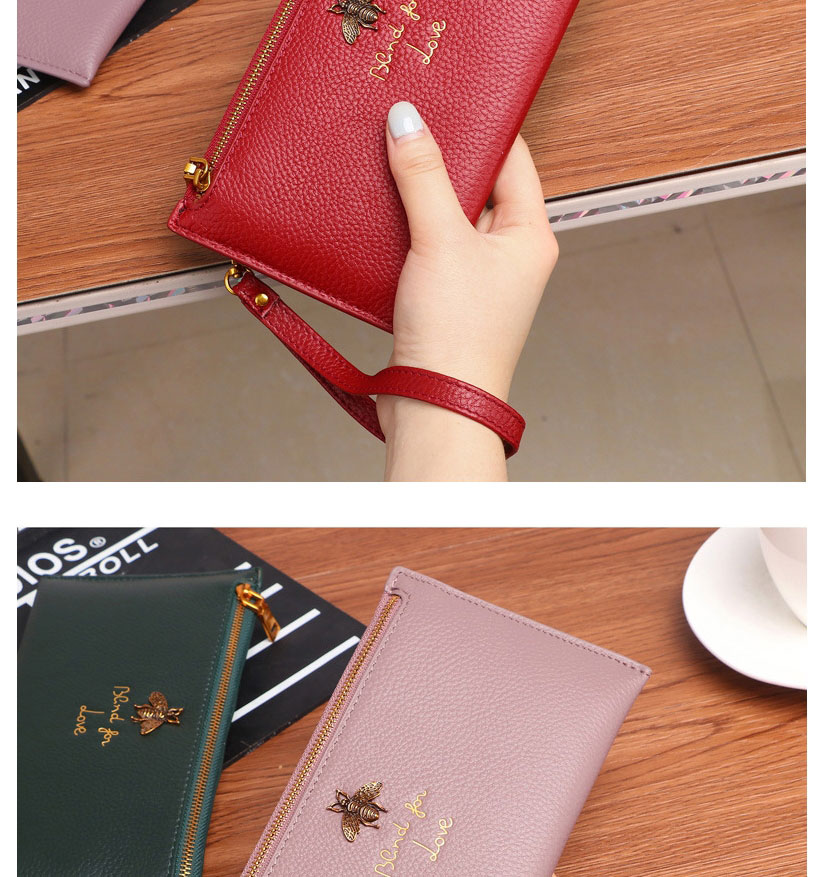 Fashion Wine Red Letter Embroidered Zipper Long Wallet,Wallet