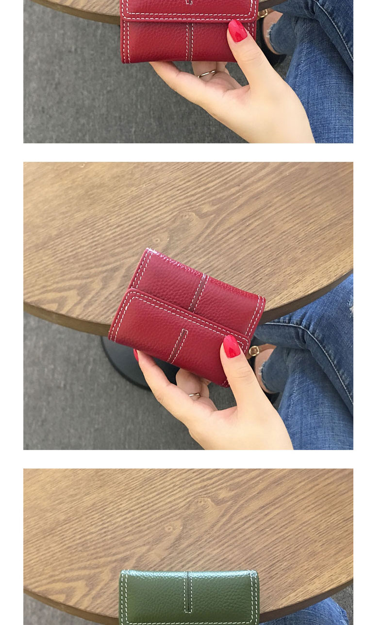 Fashion Red Wine Cowhide Multi-card Buckle Wallet,Wallet