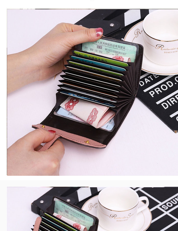 Fashion Pink Multi-card Card Holder With Leather Buckle,Wallet