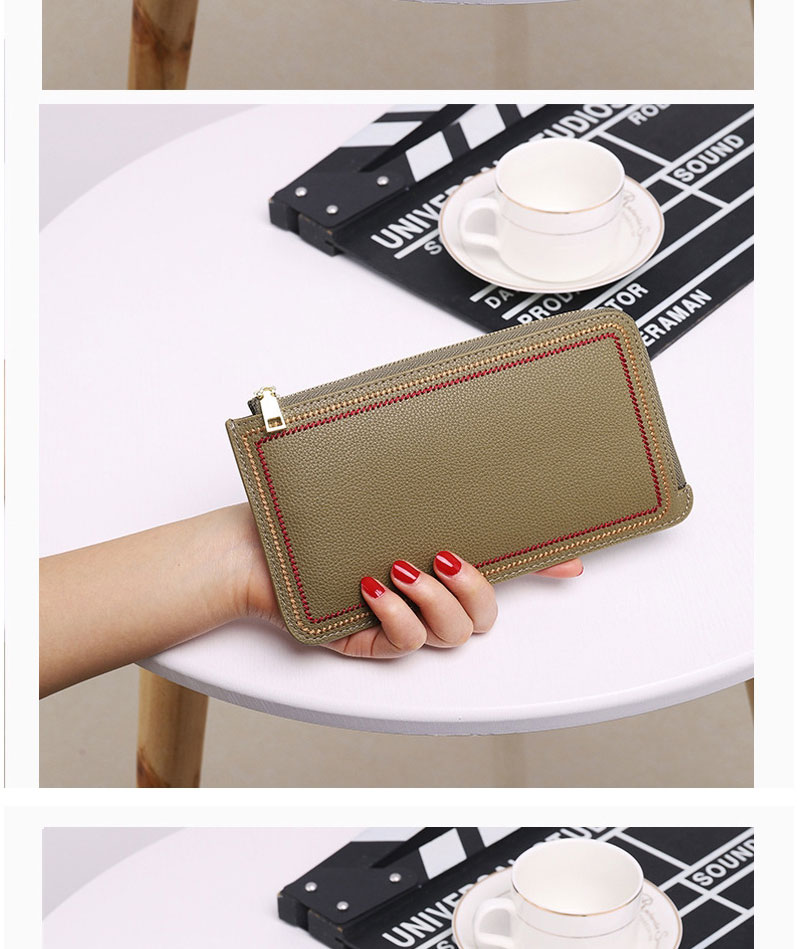 Fashion Black Long Zipper Wallet With Leather Edges And Embroidery Thread,Wallet
