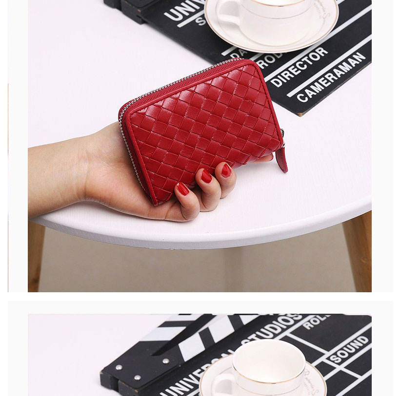 Fashion Red Diamond Woven Zipper Large-capacity Square Wallet,Wallet