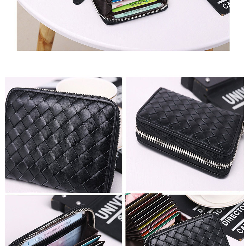 Fashion Black Diamond Woven Zipper Large-capacity Square Wallet,Wallet