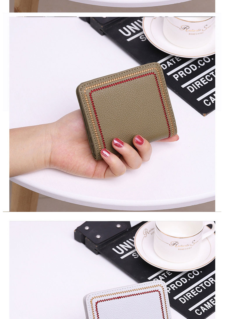 Fashion Brown Green Leather Edge Embroidered Thread Wallet,Wallet