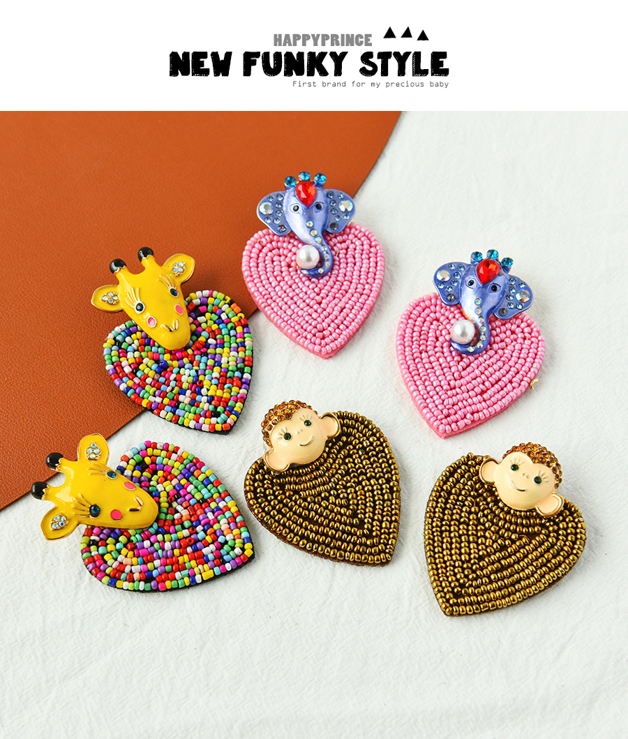 Fashion Pink Alloy Elephant Diamond Rice Beads Love Stud Earrings,Stud Earrings