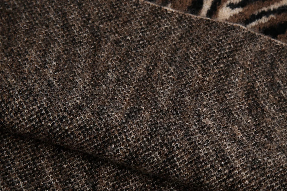 Fashion Brown Zebra Print Turtleneck Sweater,Coat-Jacket