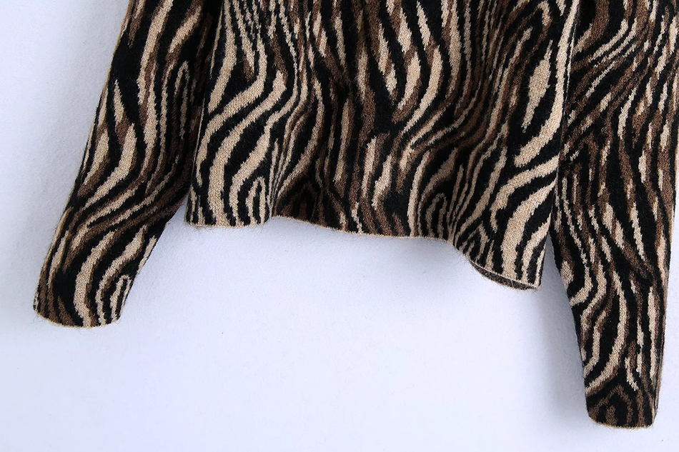 Fashion Brown Zebra Print Turtleneck Sweater,Coat-Jacket