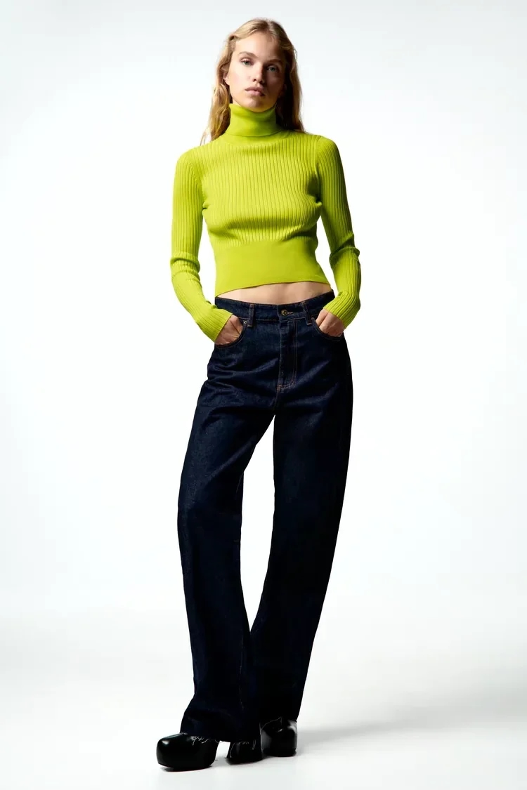 Fashion Green Ribbed Turtleneck Sweater,Coat-Jacket