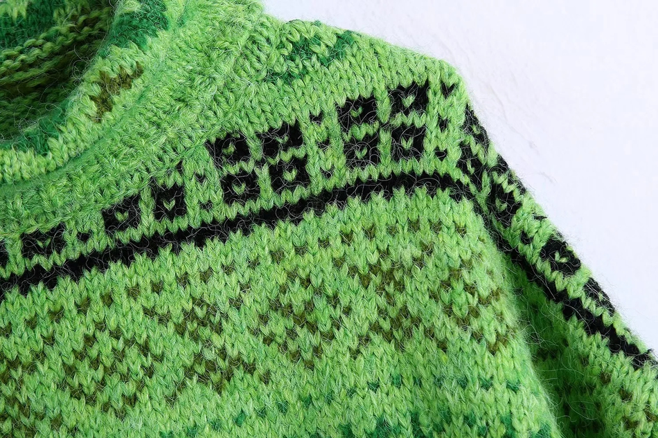 Fashion Green Geometric Jacquard Turtleneck Sweater,Coat-Jacket
