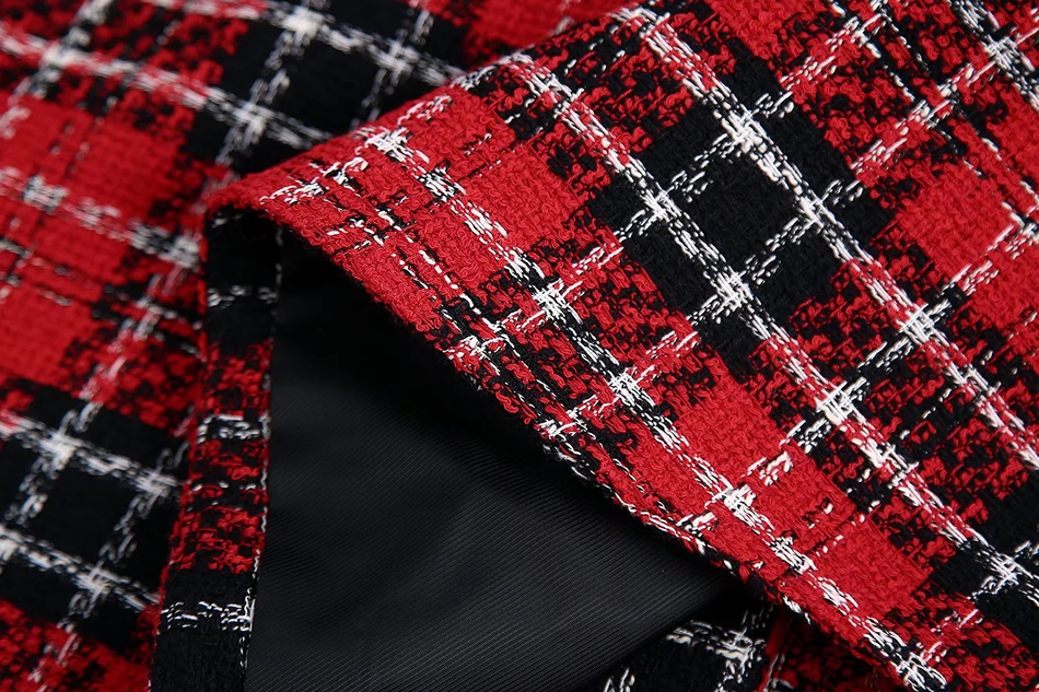 Fashion Red Check Lapel Button-down Shirt Jacket,Coat-Jacket