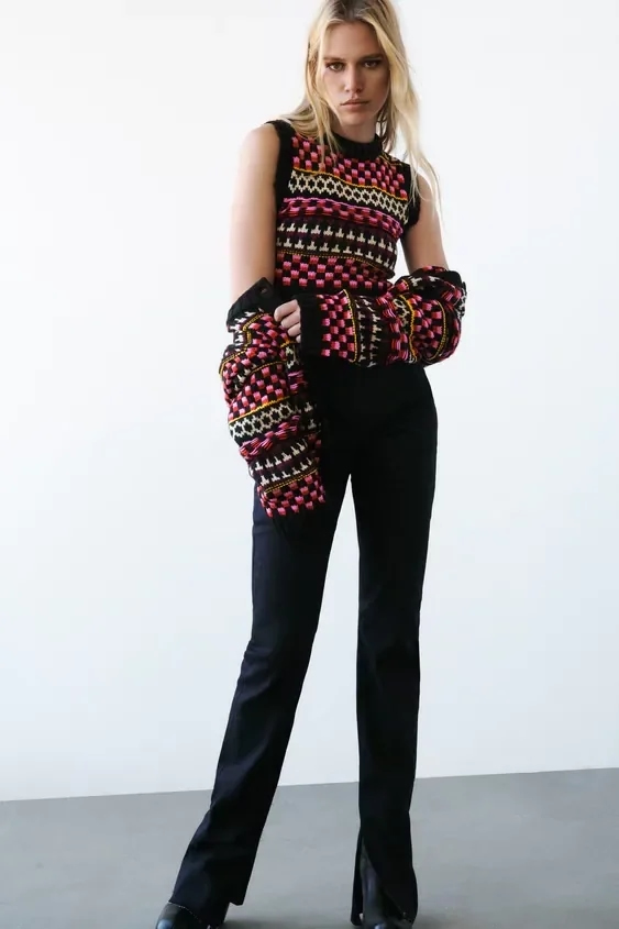 Fashion Color Jacquard Knitted Vest,Tank Tops & Camis