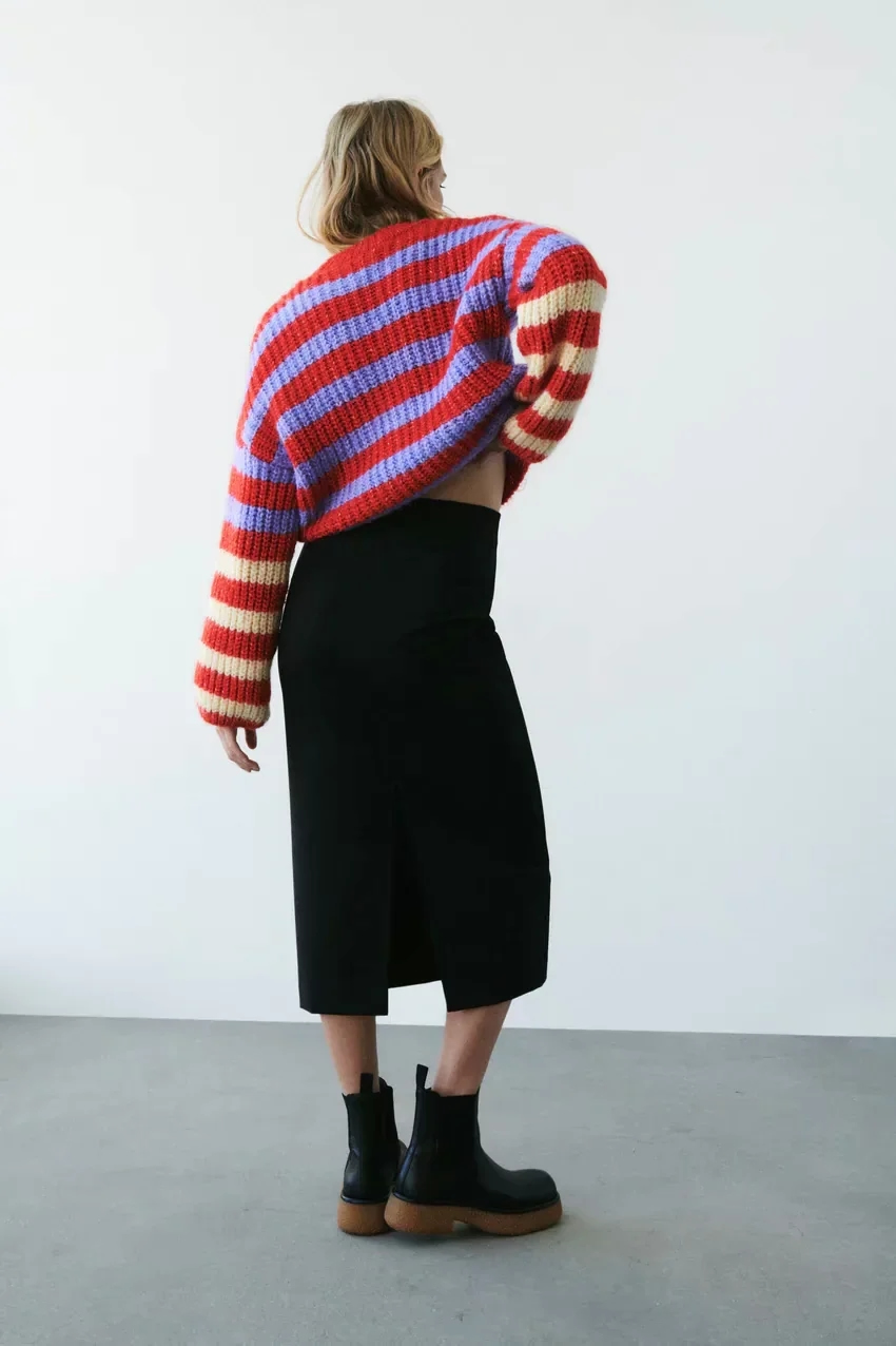 Fashion Color Contrast Striped Sweater,Coat-Jacket