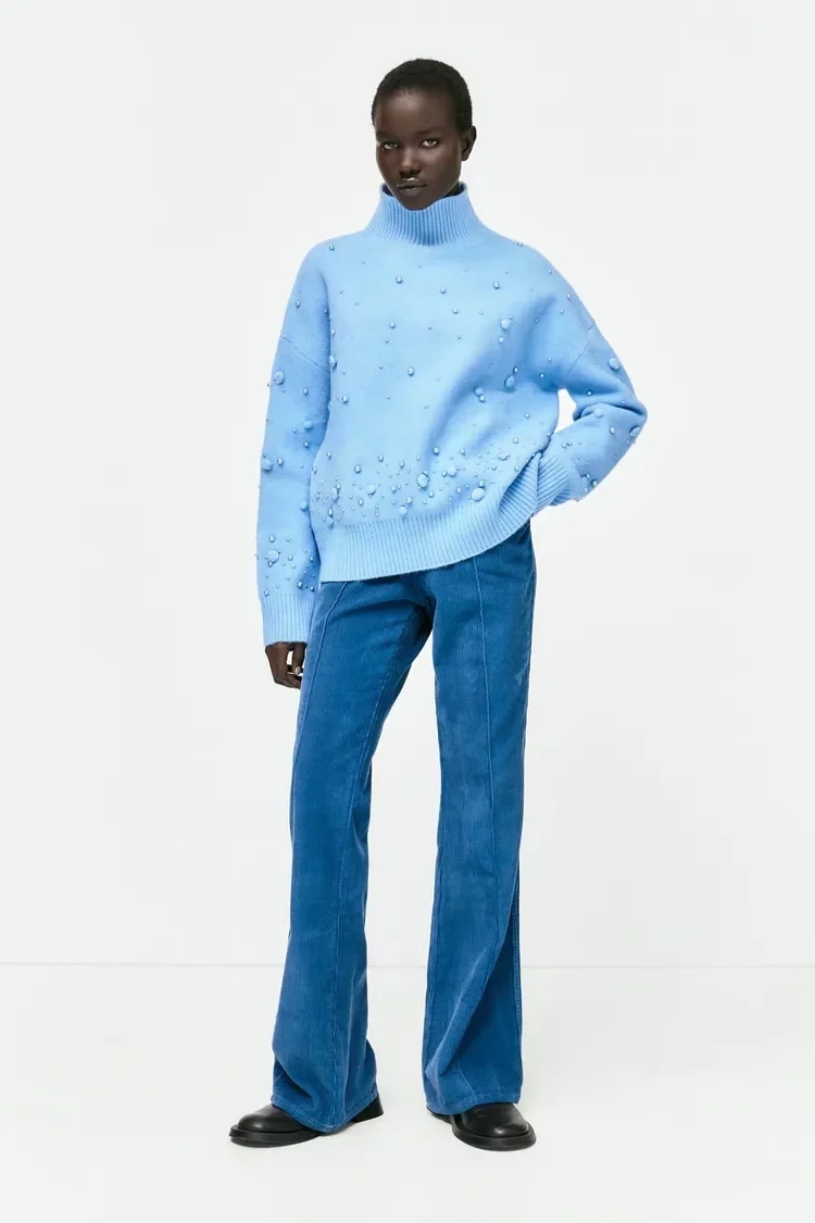 Fashion Color Sequined Turtleneck Sweater,Coat-Jacket