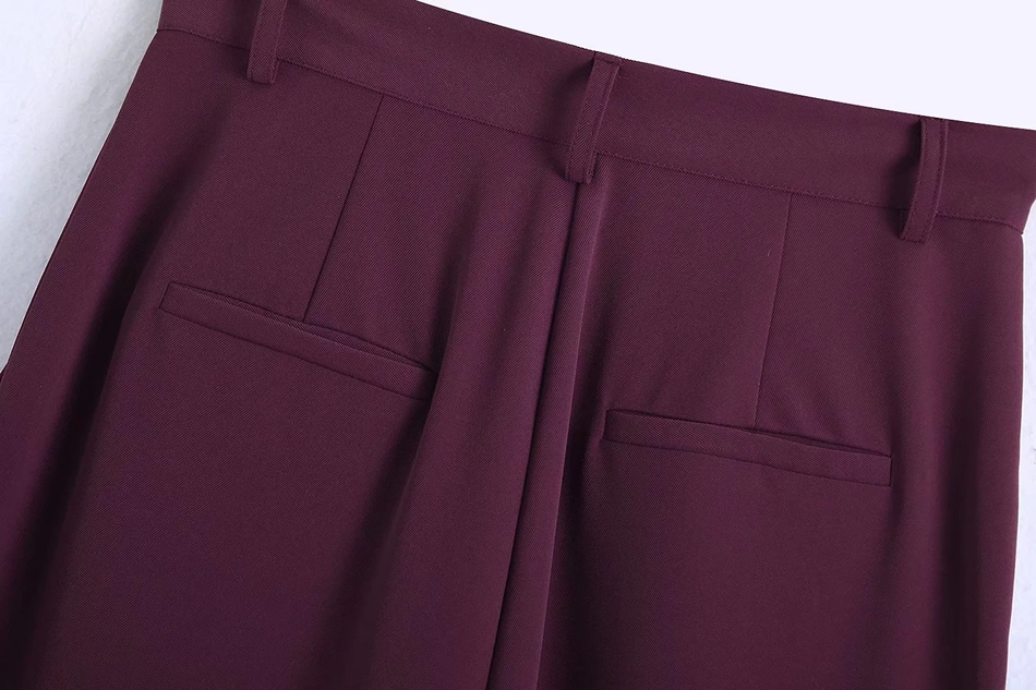 Fashion Dark Purple Straight-leg Micro-pleated Trousers,Pants