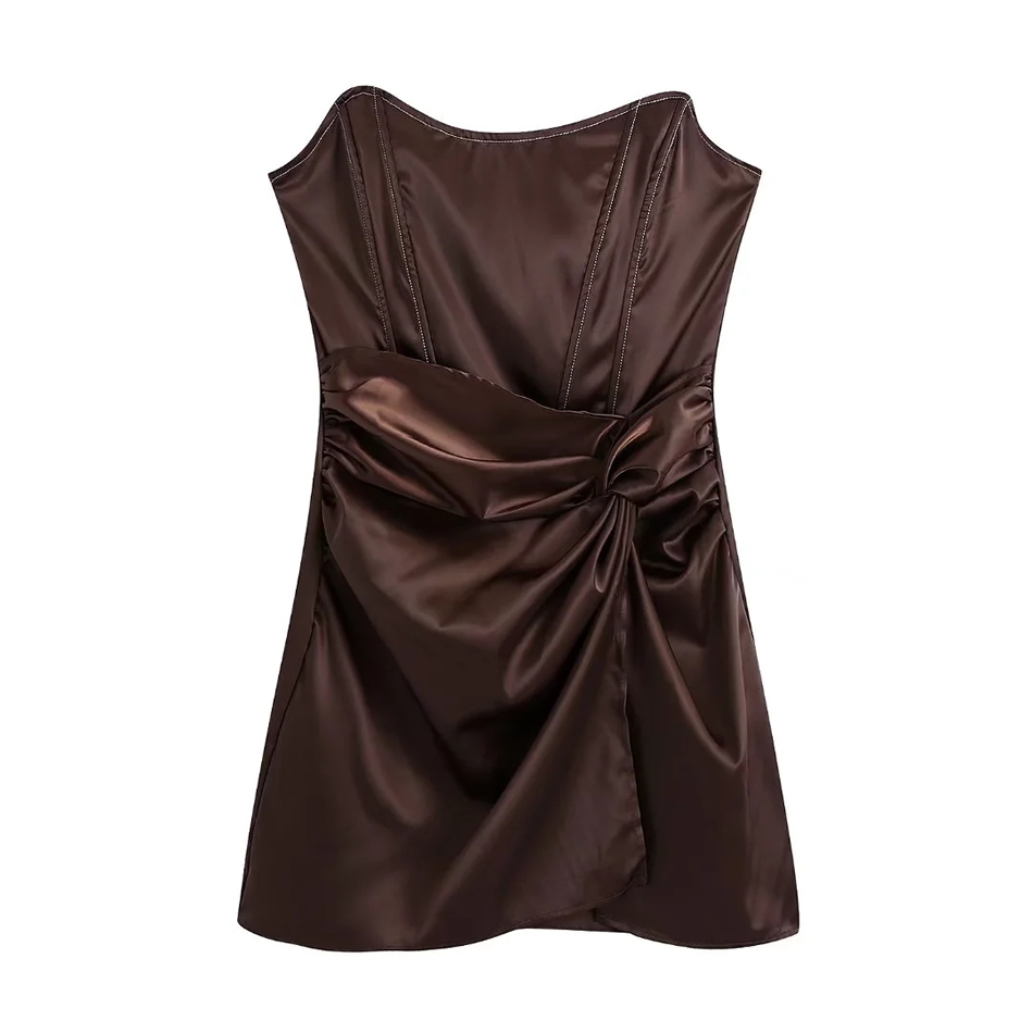 Fashion Brown Pleated Dress,Long Dress