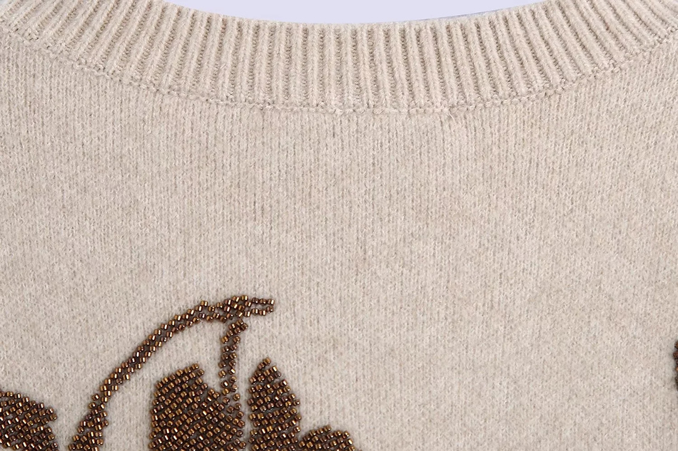Fashion Beige Printed Knitted Pullover Sweater,Tank Tops & Camis