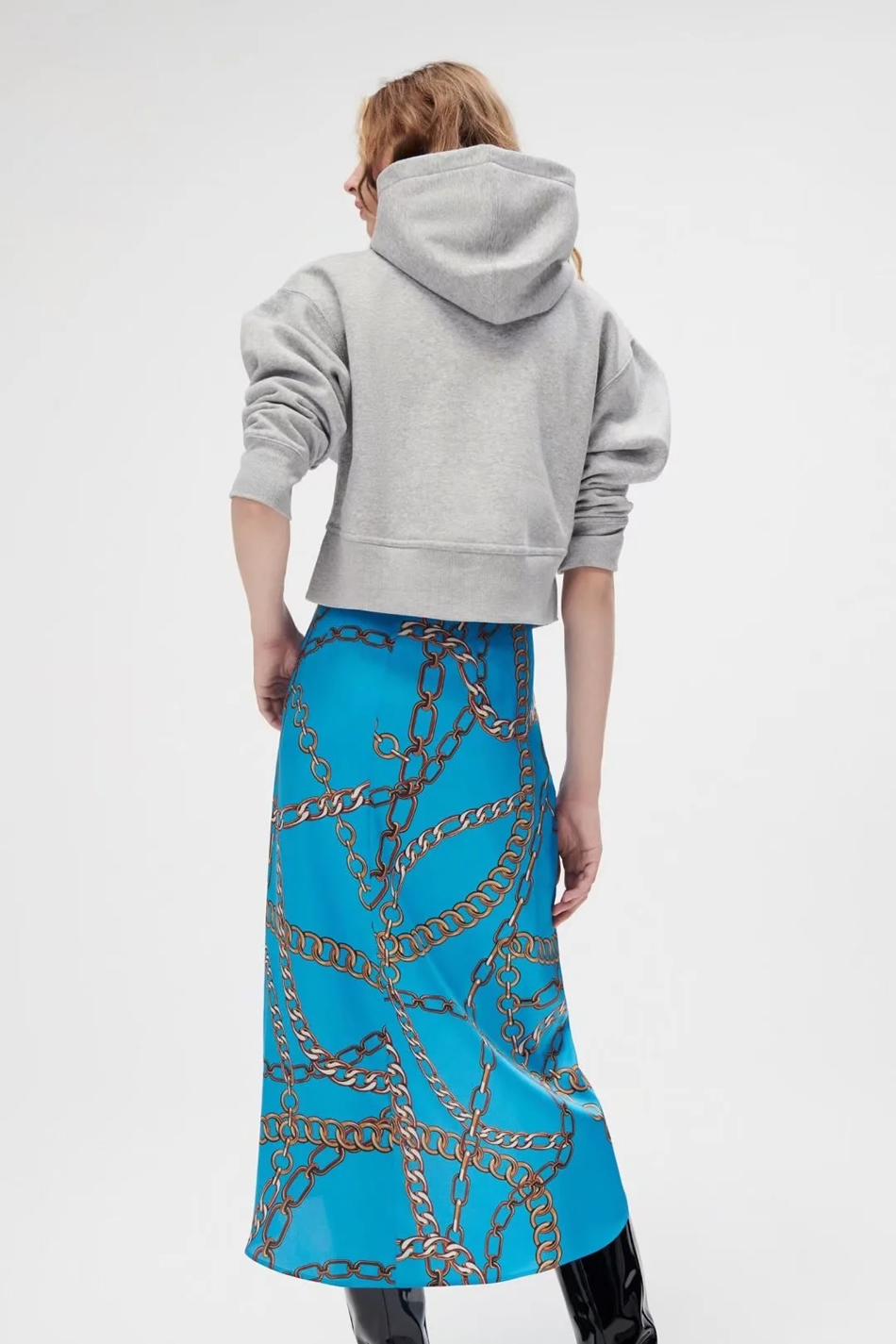 Fashion Blue Chain Print Sarong Skirt,Skirts