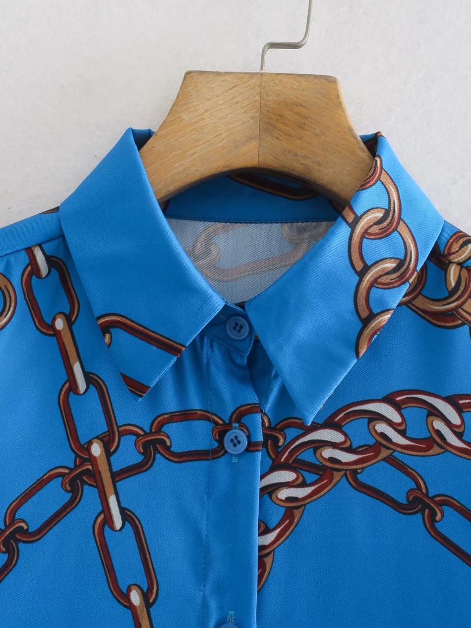 Fashion Blue Chain Print Shirt,Tank Tops & Camis