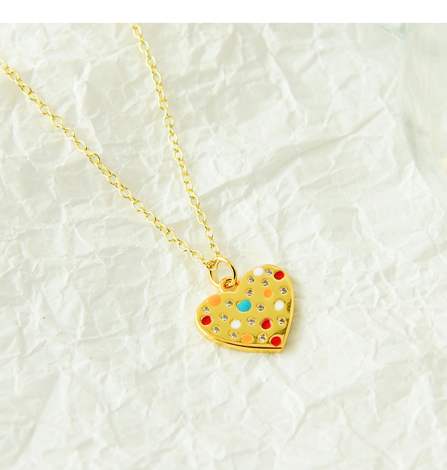 Fashion Color Copper Drop Oil Inlaid Zirconium Heart Necklace,Necklaces