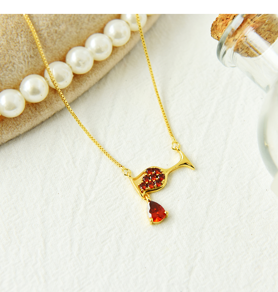 Fashion Red Copper Inlaid Zirconium Wine Glass Necklace,Necklaces