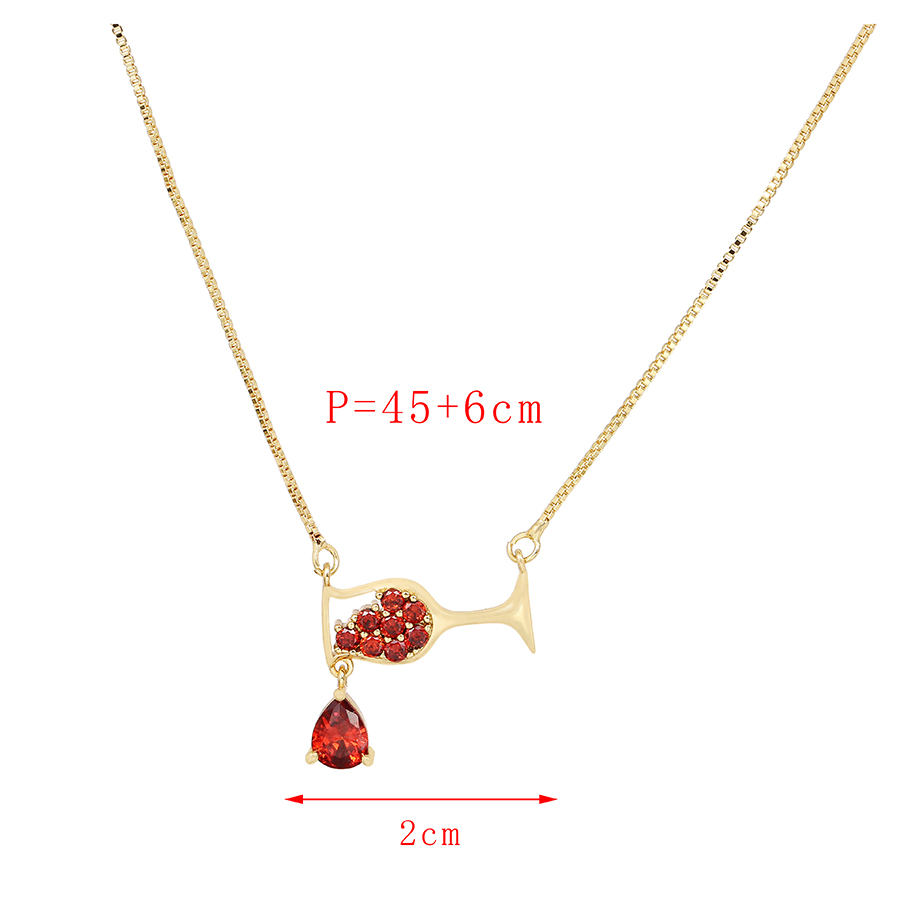 Fashion Red Copper Inlaid Zirconium Wine Glass Necklace,Necklaces