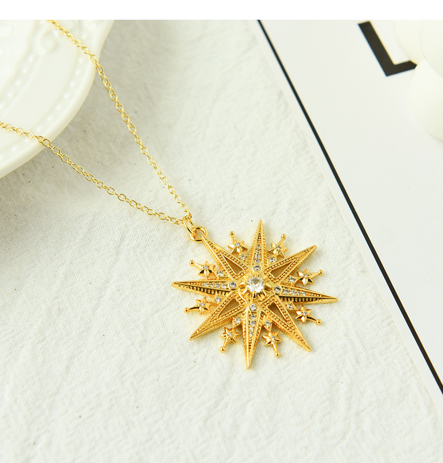 Fashion Gold Copper Inlaid Zirconium Eight-pointed Star Necklace,Necklaces