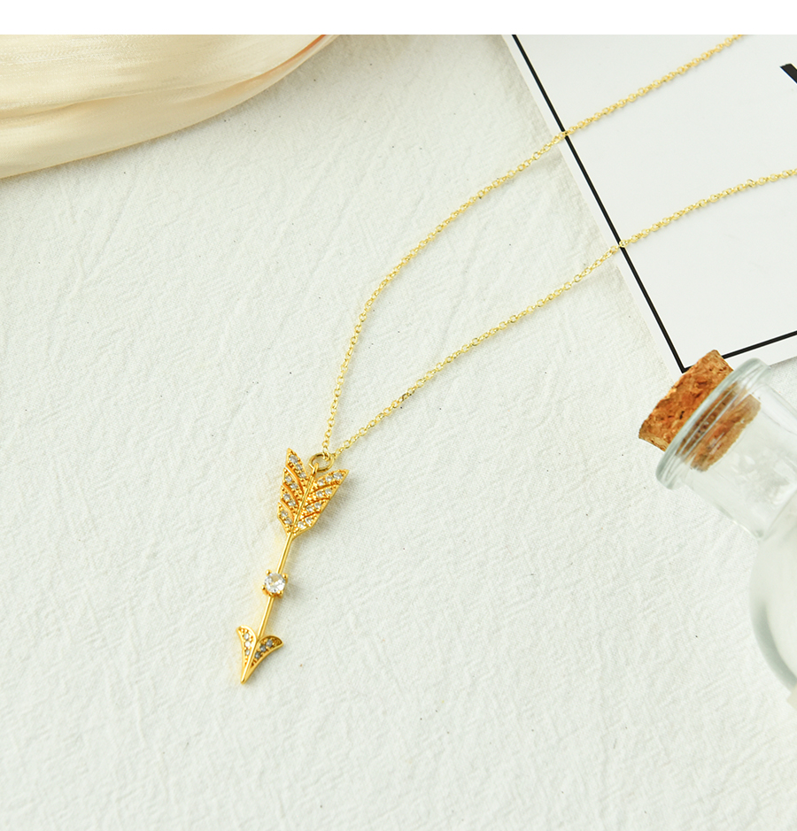 Fashion Gold Copper Inlaid Zirconium Cupid Arrow Necklace,Necklaces