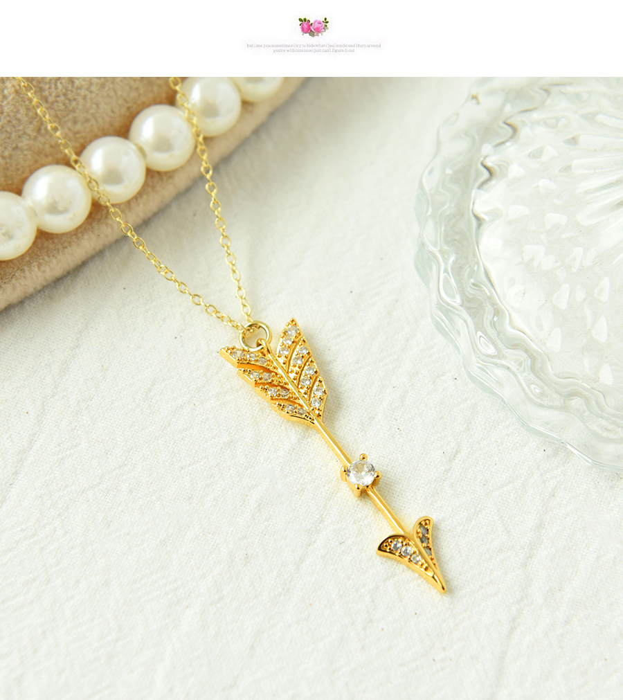 Fashion Gold Copper Inlaid Zirconium Cupid Arrow Necklace,Necklaces