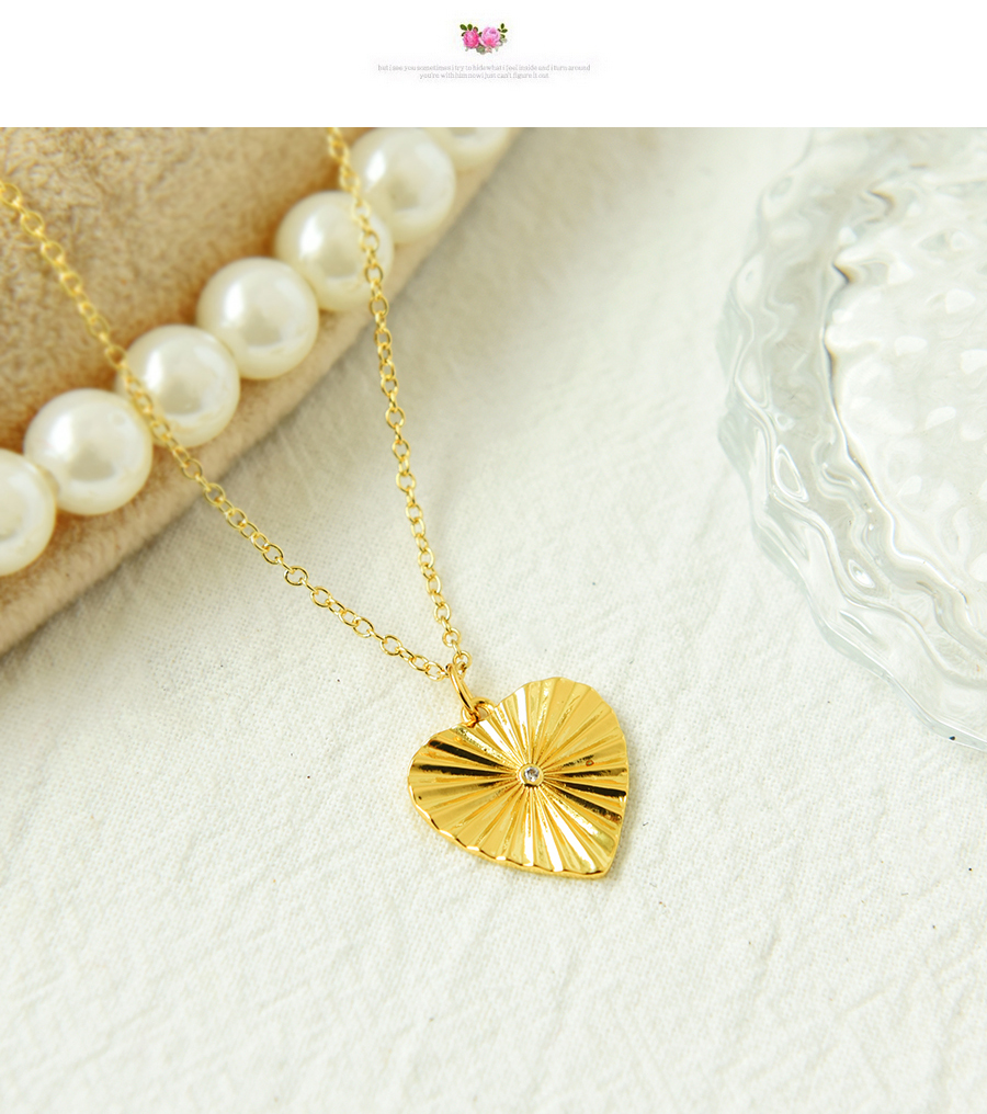 Fashion Gold Copper Inlaid Zirconium Heart Necklace,Necklaces