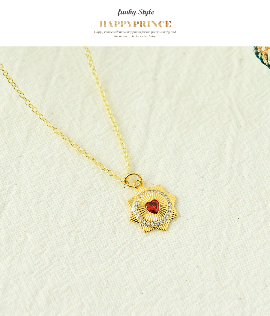 Fashion Gold Copper Inlaid Zirconium Round Heart Necklace,Necklaces