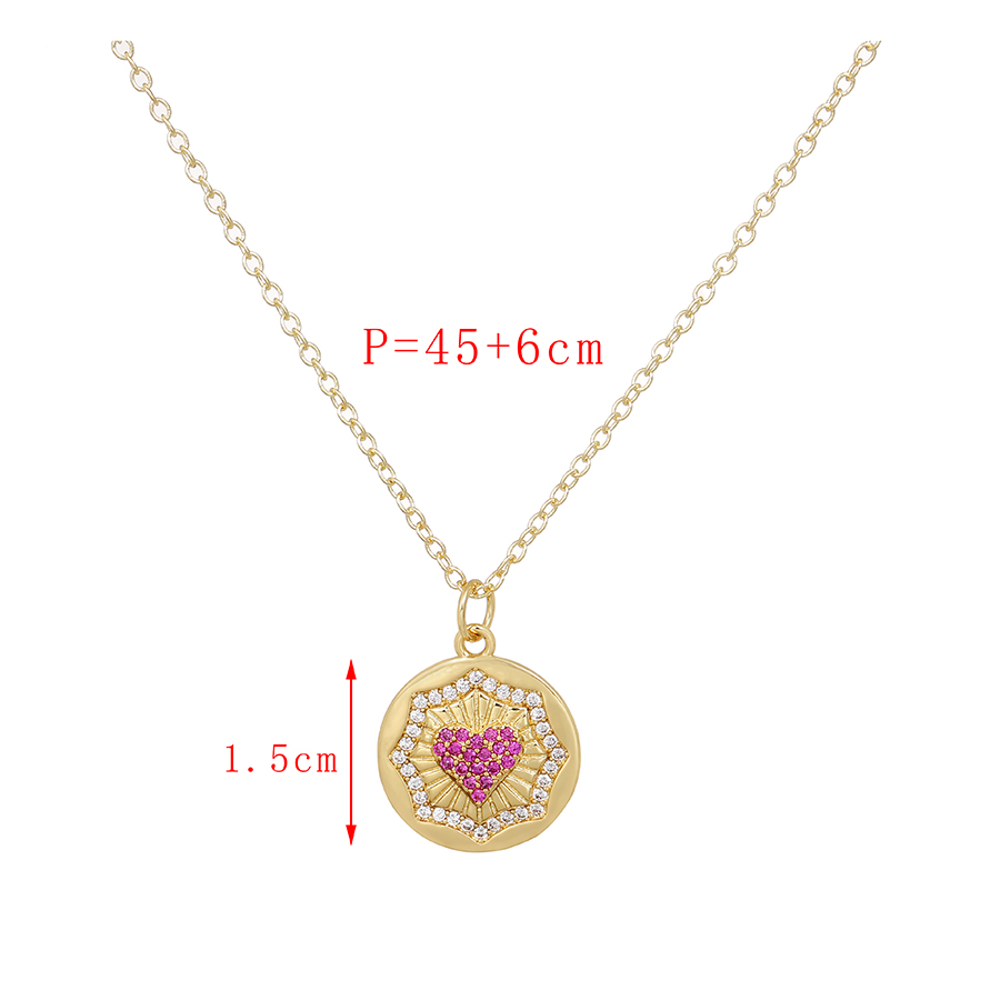 Fashion Gold Copper Inlaid Zirconium Round Heart Necklace,Necklaces