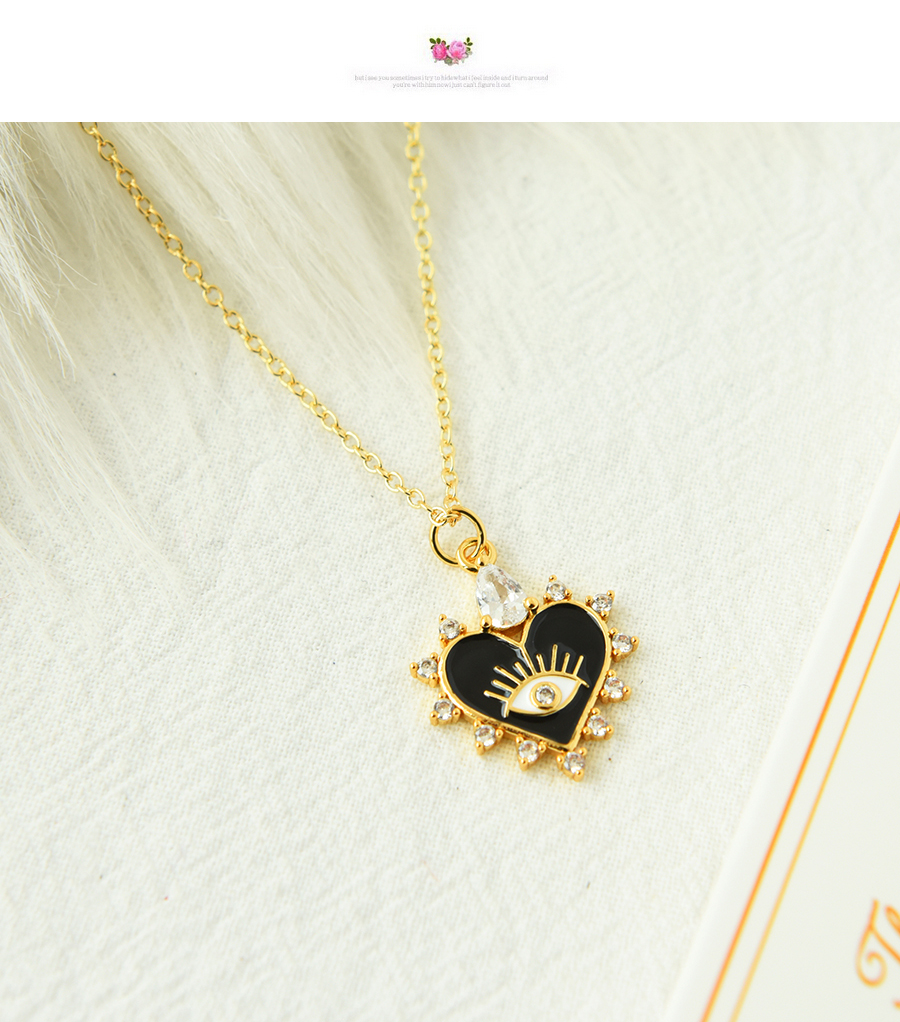 Fashion Black Copper Inlaid Zirconium Drop Oil Love Eye Necklace,Necklaces