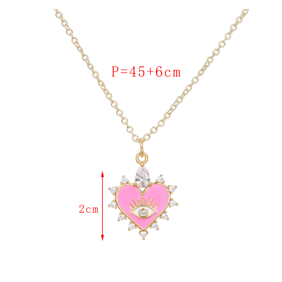 Fashion Pink Copper Inlaid Zirconium Drop Oil Love Eye Necklace,Necklaces