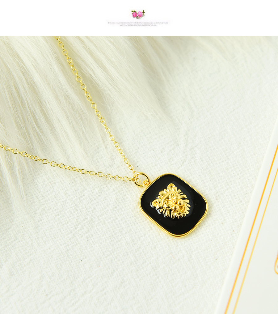 Fashion White Copper Drop Oil Square Lion Necklace,Necklaces
