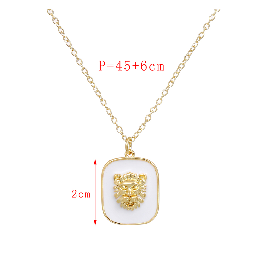 Fashion White Copper Drop Oil Square Lion Necklace,Necklaces