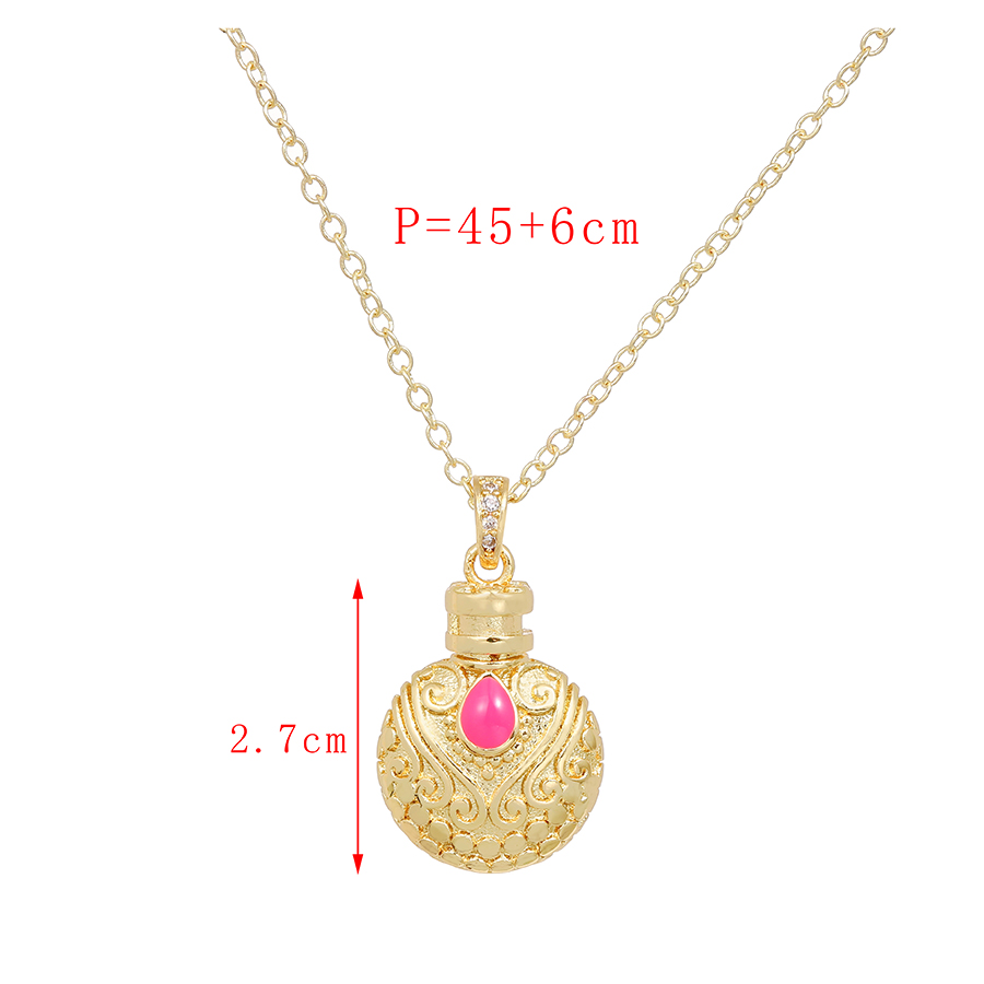 Fashion Red Copper Inlaid Zirconium Drip Oil Pattern Hip Flask Necklace,Necklaces
