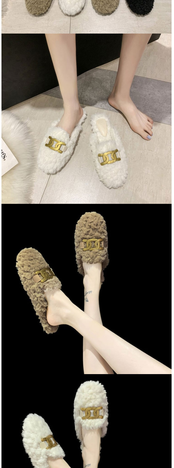 Fashion Off White Plush Toe Cap Cotton Slippers,Slippers