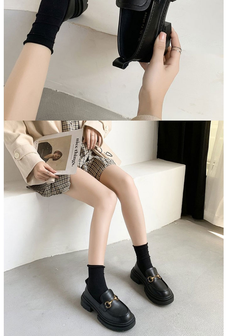 Fashion Black Platform Shoes With Thick Heels And Round Toe Chain,Slippers