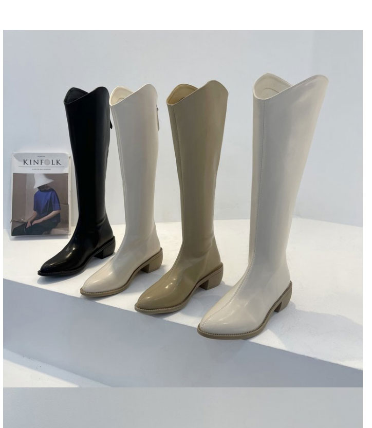 Fashion Off White Pointed Toe Chunky Heel Boots,Slippers