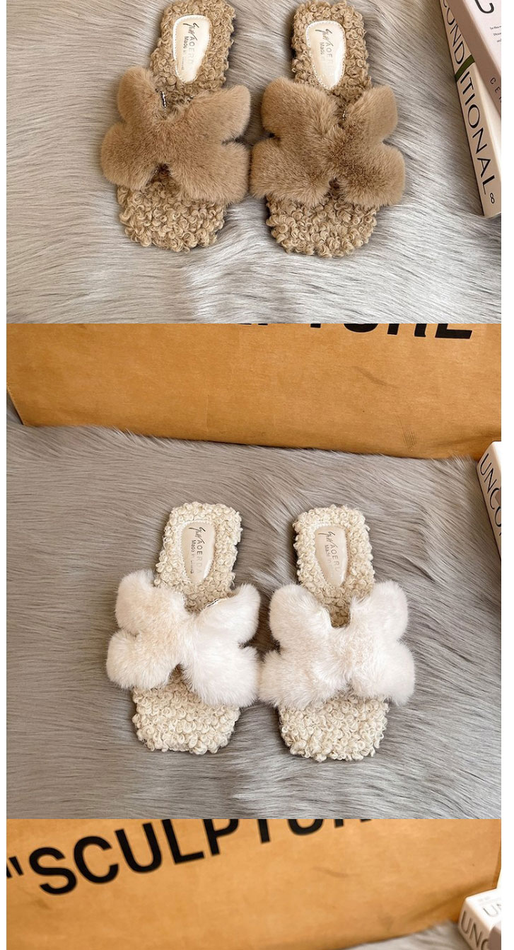 Fashion Off-white Plush Open-toed Slippers,Slippers
