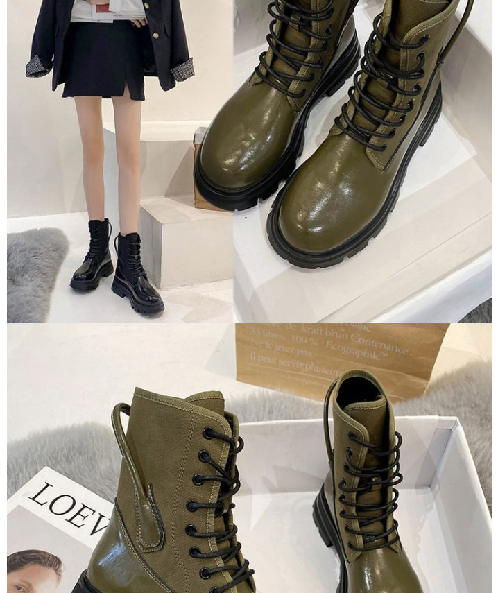 Fashion Black Round Toe Platform Lace-up Straight Boots,Slippers
