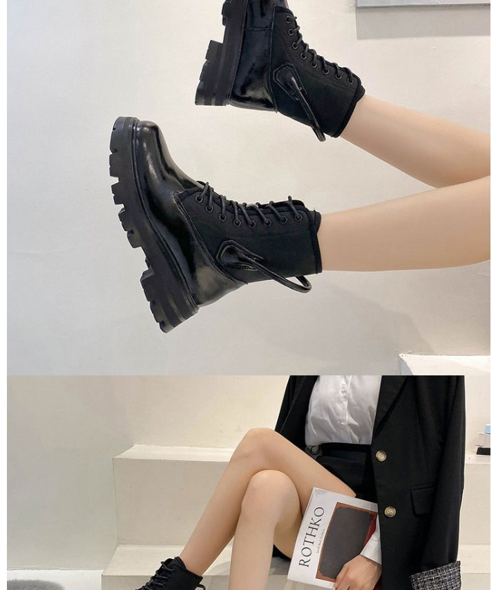 Fashion Black Round Toe Platform Lace-up Straight Boots,Slippers