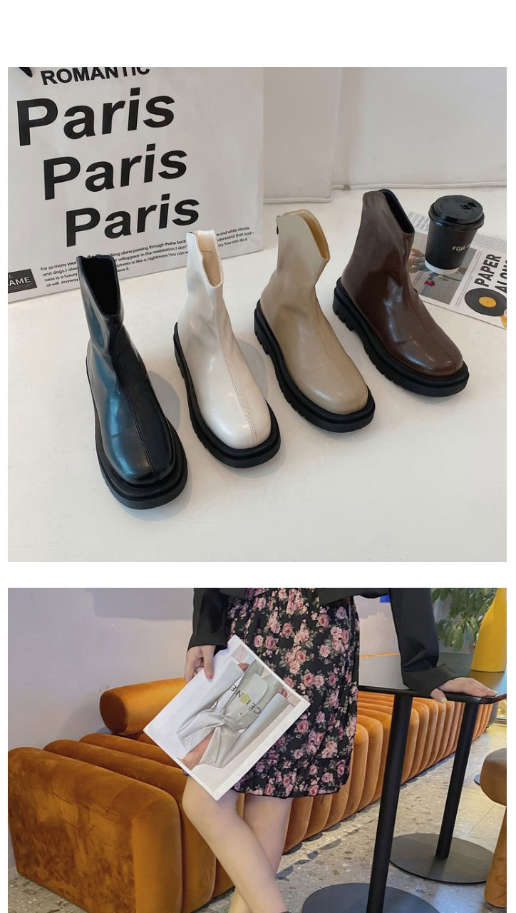 Fashion Brown Platform Round Toe Back Zip Mid-heel Boots,Slippers