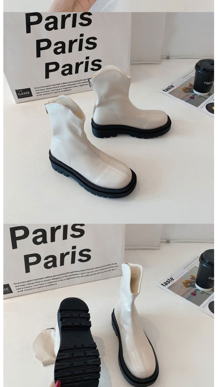 Fashion Brown Platform Round Toe Back Zip Mid-heel Boots,Slippers