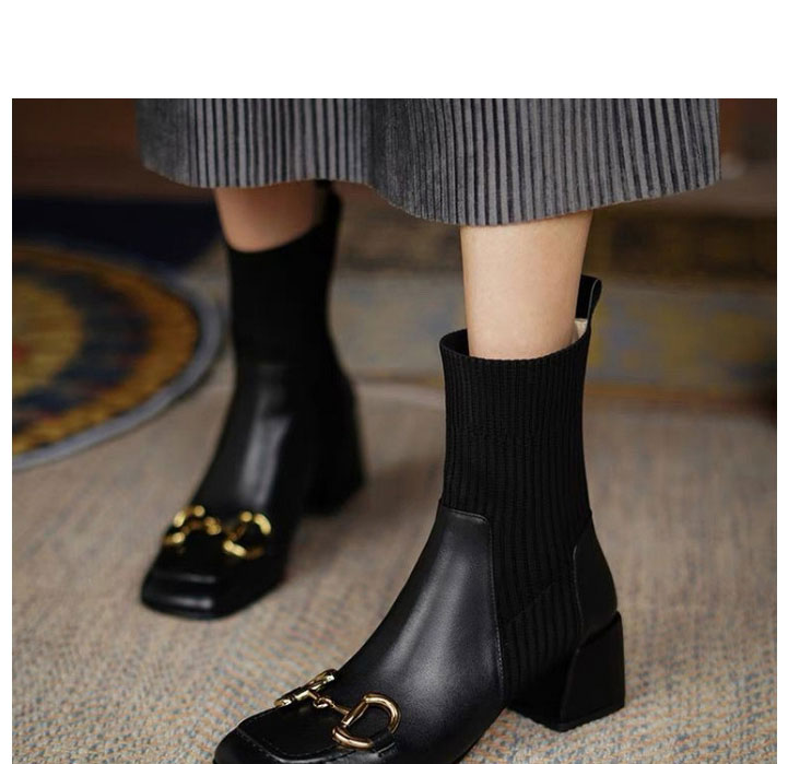 Fashion Brown Wool Knit Stretch Block Heel Ankle Boots,Slippers