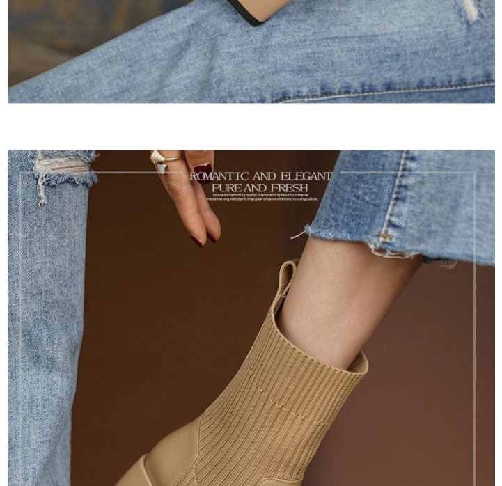 Fashion Brown Wool Knit Stretch Block Heel Ankle Boots,Slippers